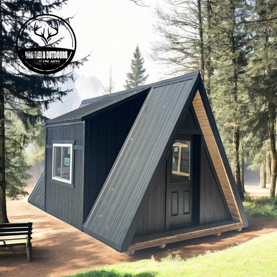 12’ x 18’ modern A frame cabin with two dormers