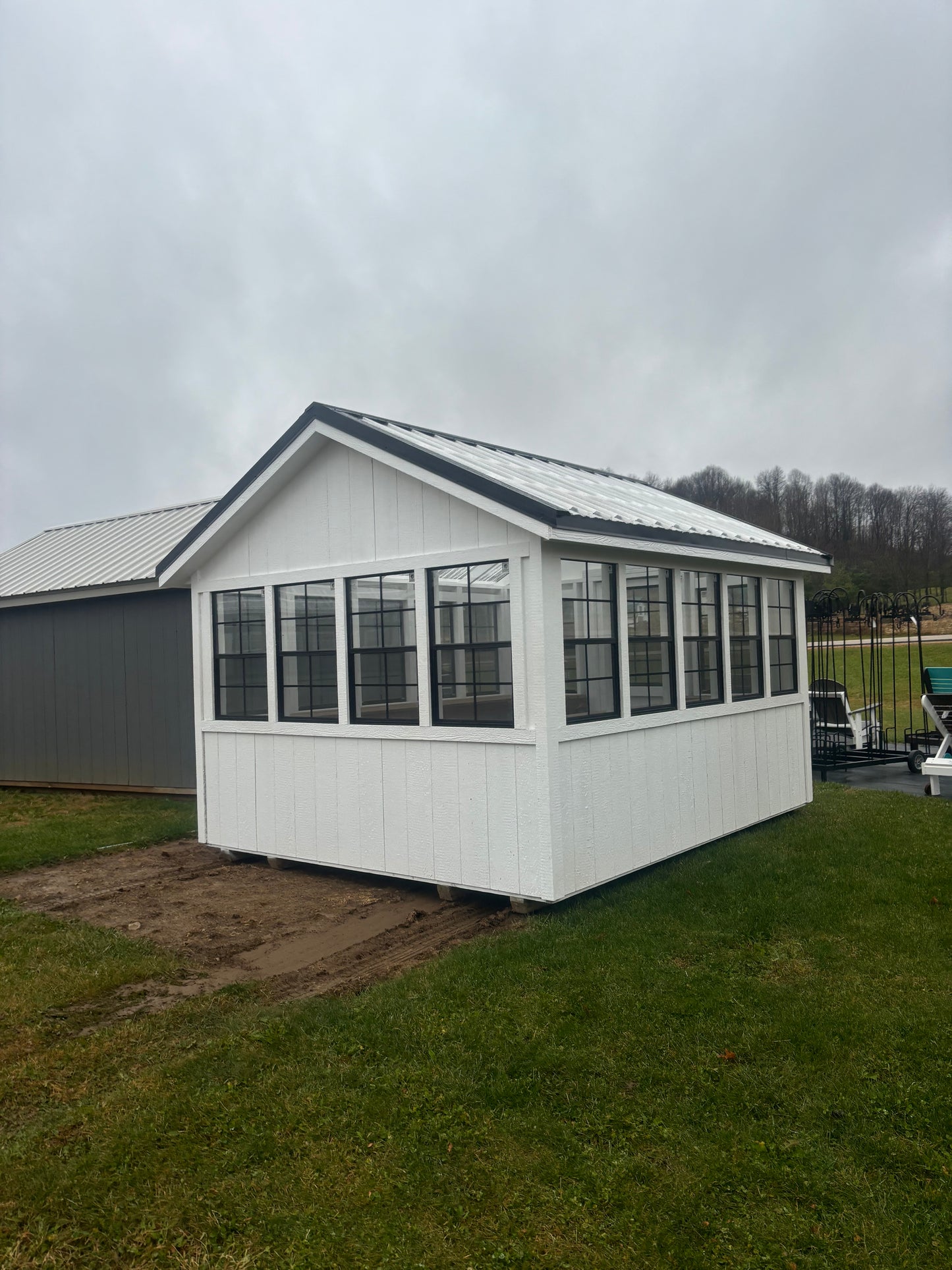 10’ x 12’ Greenhouse with timber frame awning and ramp. SOLD